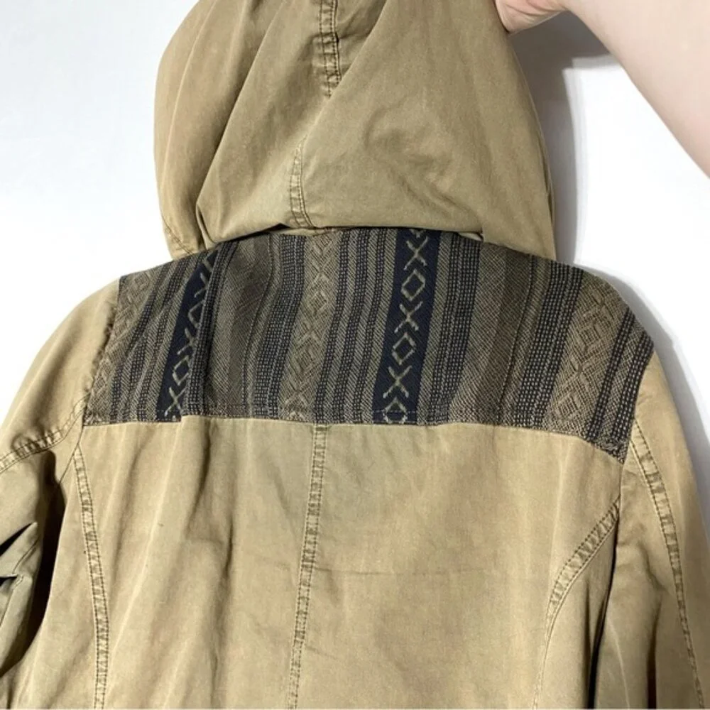Kismet Tan With Black Southwestern Print Trim Utility Jacket L - Picture 13 of 16